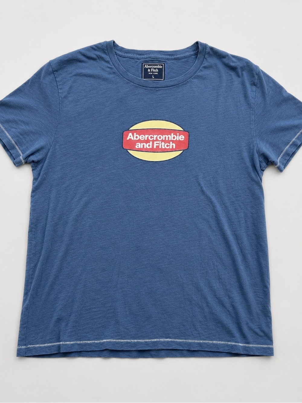Abercrombie & Fitch Women’s Blue Short-Sleeve Tee with Red and Yellow Logo